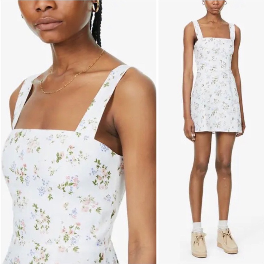 NEW Reformation Brigitte Floral Print Linen Mini Dress